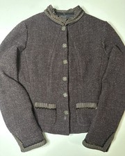 Vintage Elie Tahari Wool Tweed Blazer Velvet Ribbon Trim Filigree Buttons Sz S