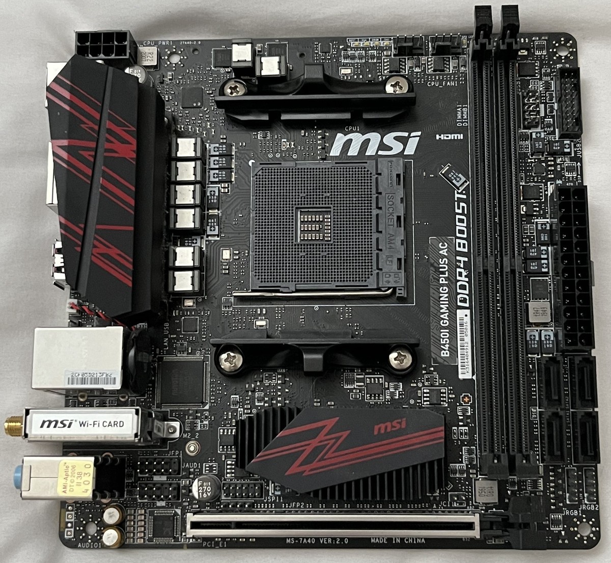 MSI B450I GAMING PLUS AC Socket AM4 AMD Mini-ITX Motherboard