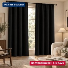Black 100 Blackout Curtains 84 Inch Length 2 Panels Set, Black Out Curtains for