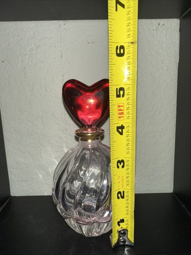 Klarer runder Parfum Flakon Goldrand mit Herzform Dauber, irisierender Wirbel - Bild 4 von 7