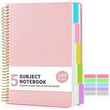 5 Subject Notebook College Ruled with Removable Pocket Dividers Tabs, 240 Pag...