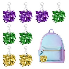 24 Pcs Pom Pom Keychain Cheerleading Gift Charm Keyring, Purple/Green/Gold Tone