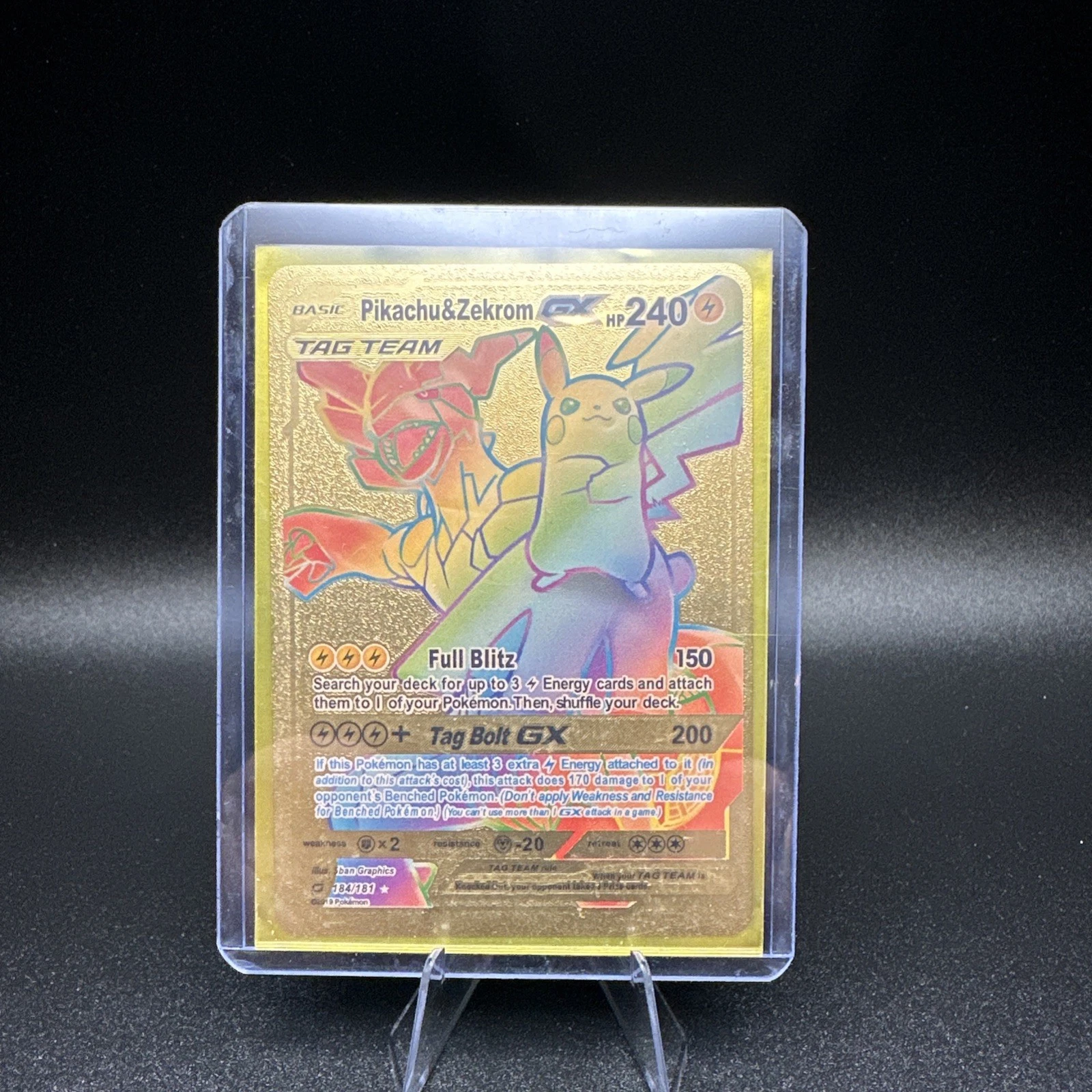 Deal for Pokemon Pikachu & Zekrom GX Tag Team Gold Foil Rainbow Art Card 184/181 HP240