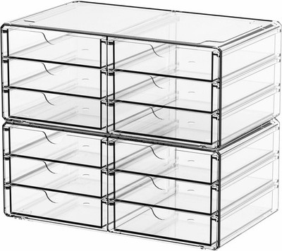  2 Pack Acrylic Storage Drawers With 12 Small Drawer,Stackable Office Cabinet