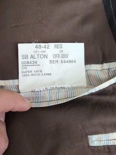 Samuelsohn SB Alton Super 120s Men Brown Surgeon Cuff 2 Piece Suit Sz 48R W42X27 - Picture 8 of 21