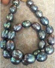 10-11mm Genuine Natural Freshwater Peacock Black Baroque Pearl Necklace 14-48''