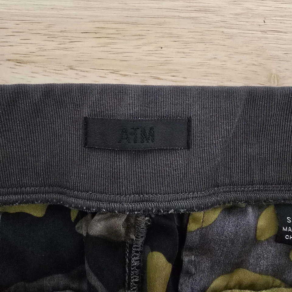 Pantalones de chándal ATM para mujer pequeños verdes camuflados 100 % seda puños acanalados cintura elástica Foto 3 de 4