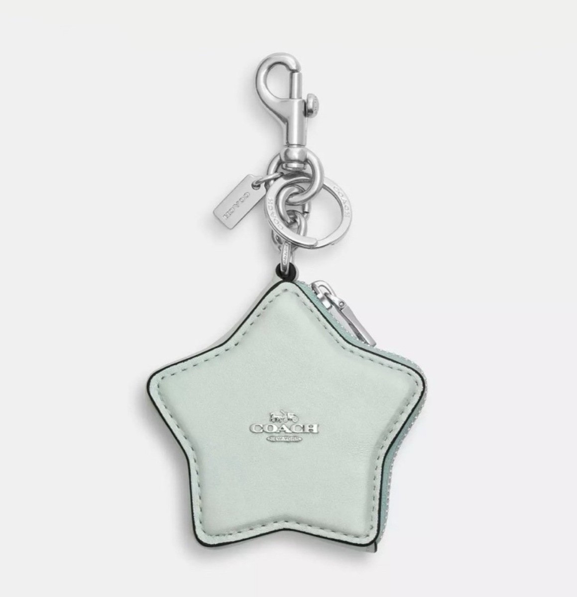 Coach Star Bag Charm Coin Case Pouch Silver/Green Pearlized Smooth