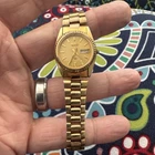 Vtg Seiko SQ Watch Women 2A23-0010 23mm Gold Plated Day Date needs battery