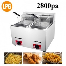 LPG Chip Catering Frying Tool Gas Stainless Steel Double Tank Deep Fryer 6L*2