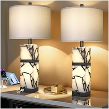 Scenekoy 27" Alabaster Table Lamps Set of 2 with Night Light for Living Room ...