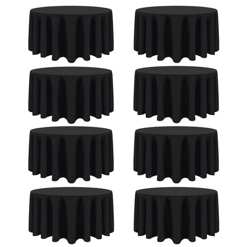 8 Packs Round Tablecloth 120 Inch Black Circle Table Cloth, Washable Polyeste...