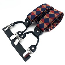 Elasticated Braces for Trousers Suspenders Adult 6-Clip Adjustable Plaid Suit