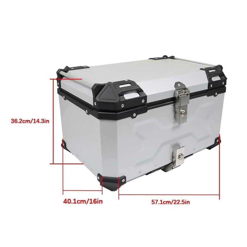 Silver 65L Motorcycle Tour Tail Box With Security Lock Waterproof Top Case Foto 3 de 4