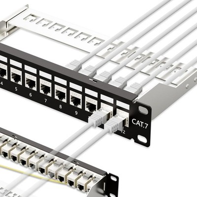 12 Port Cat7 Patch Panel 10Gbps STP Shielded 10 In Wallmount Rack Bar Hub