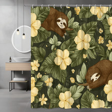 Sloth Floral Shower Curtain Tropical Leaf Print