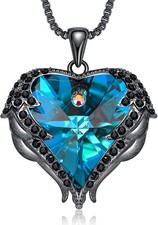 CDE Angel Wings Necklace for Women with Birthstone, Love Heart Silver Tone/Gold