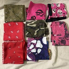 LOT OF 9 Bandanas Classic Colors Soft Skulls Hearts Camo Paisley EUC