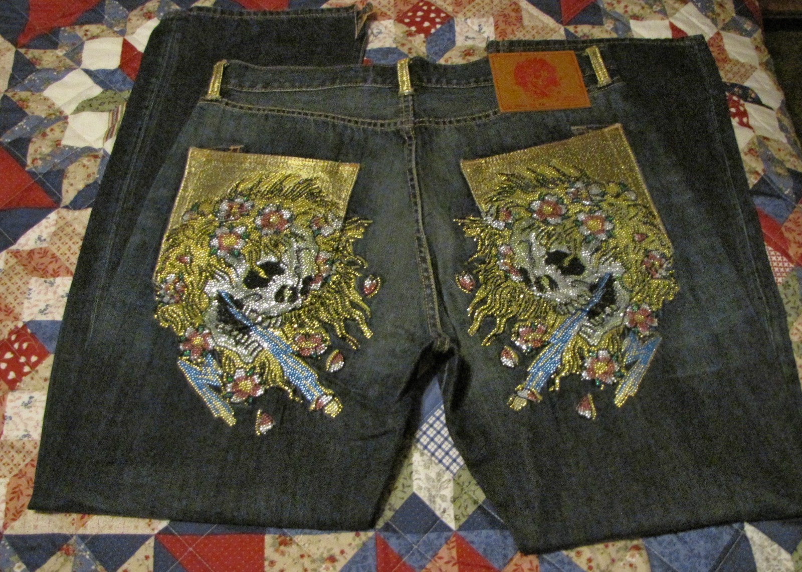 Vintage Y2K Ed Hardy by Christian Audigier Skull Jeans Gold Rhinestone ...