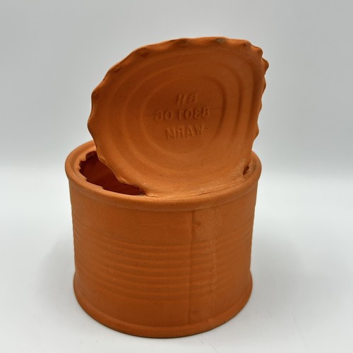 Vintage Terra Cotta Clay Open Tin Can Sculpture Pop Art Japan MCM Pottery - Picture 8 of 10