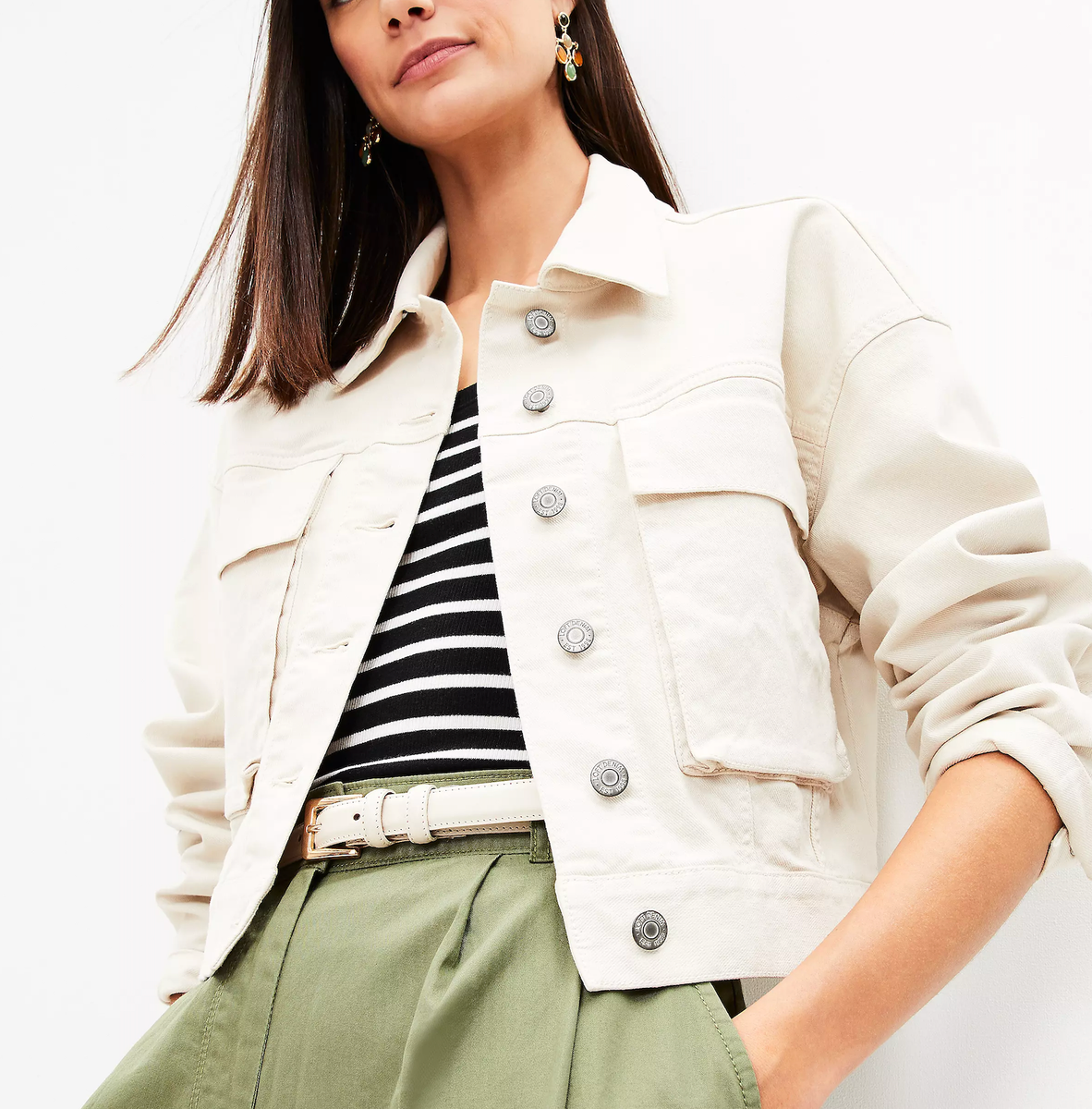 NEW ANN TAYLOR LOFT WHITE DENIM TRUCKER JEAN JACKET New Releases