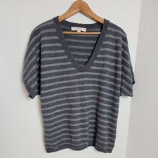 Loft Women's Gray Silver Striped Long Sleeve Knit Pullover Sweater, Size M