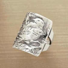 Love Birds Engraved Ring Vintage Alloy Silver Accessory Animal Carve Jewelry