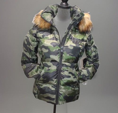 S13 New York M DOWN Puffer Coat Faux Fur Hood Detachable Mid Length CAMO Jacket - Picture 2 of 12