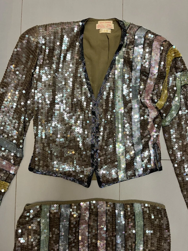 Juego de 2 piezas de lentejuelas vintage Cache de Neil Bieff talla pequeña Foto 2 de 4