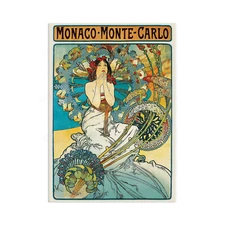 Alphonse Mucha Monaco Monte Carlo Vintage Art Print Travel Poster Wall Decor A3