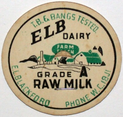 Vintage milk bottle cap ELB DAIRY Raw Milk E L Blackford Central Point Oregon