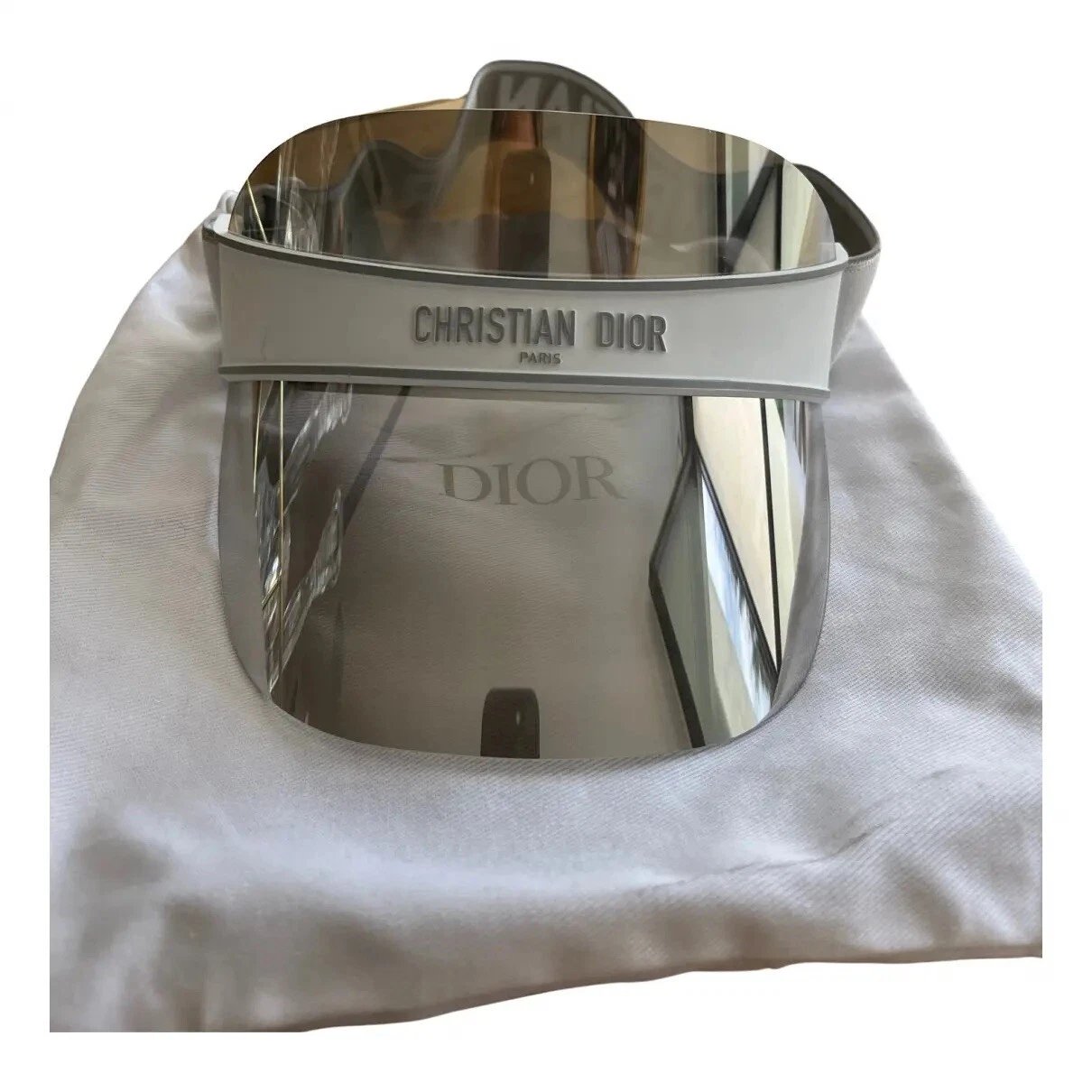 Chapeau visière Dior DiorClub miroir argent blanc neuf taille unique UVA + UVB en boite V1U