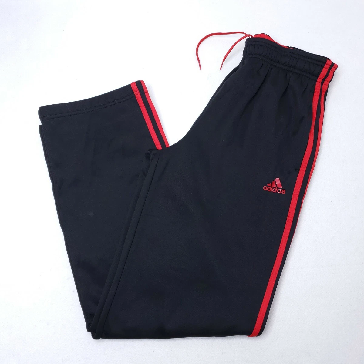 Adidas Fleece Lined Track Pants Unisex Youth Large 14/16 Black Red  3-Striped | eBay