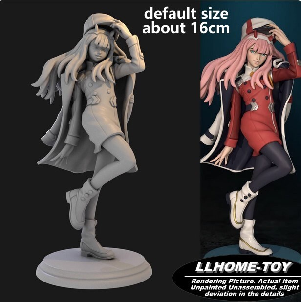 Anime Zero Two Coat Hat lovely Girl Resin 3D Print GK Figure