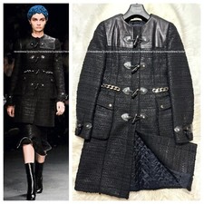 Genuine Good Condition Runway Givenchy Leather Switching Tweed Duffel Coat Black