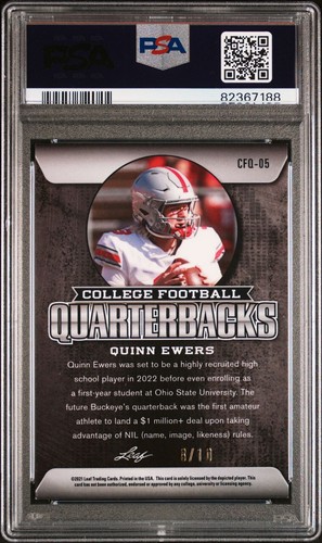 UP TO 5 2021 Leaf Metal QB QUINN EWERS Prizm GREEN RAINBOW # /10 PSA 8 ROOKIE - Picture 6 of 8