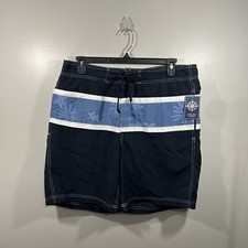 CHAPS Swim Shorts Men  s XL Surf Trunks Navy Blue Hawaiian Striped NWT