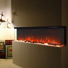 80 inch Electric Fireplace 3 Sided Panoramic Fire Log Standing Insert LED Flames