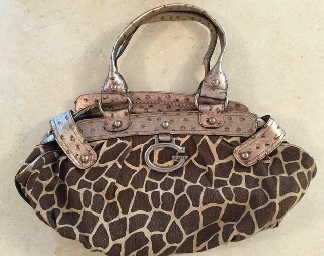 Guess Satchel Shoulder Handbag Purse Animal Print Studded Pocketbook