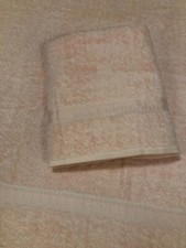 Vtg Lot pair Shabby Chic Pink CANNON USA made Bath Towels w/ Fancy Border
