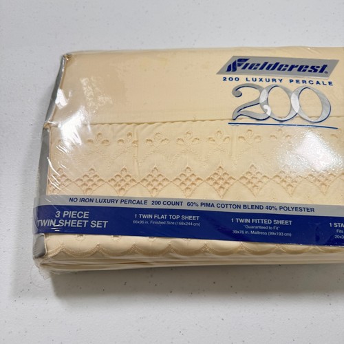 vintage fieldcrest sheet set twin beige lace edge NOS percale blend - Picture 3 of 12