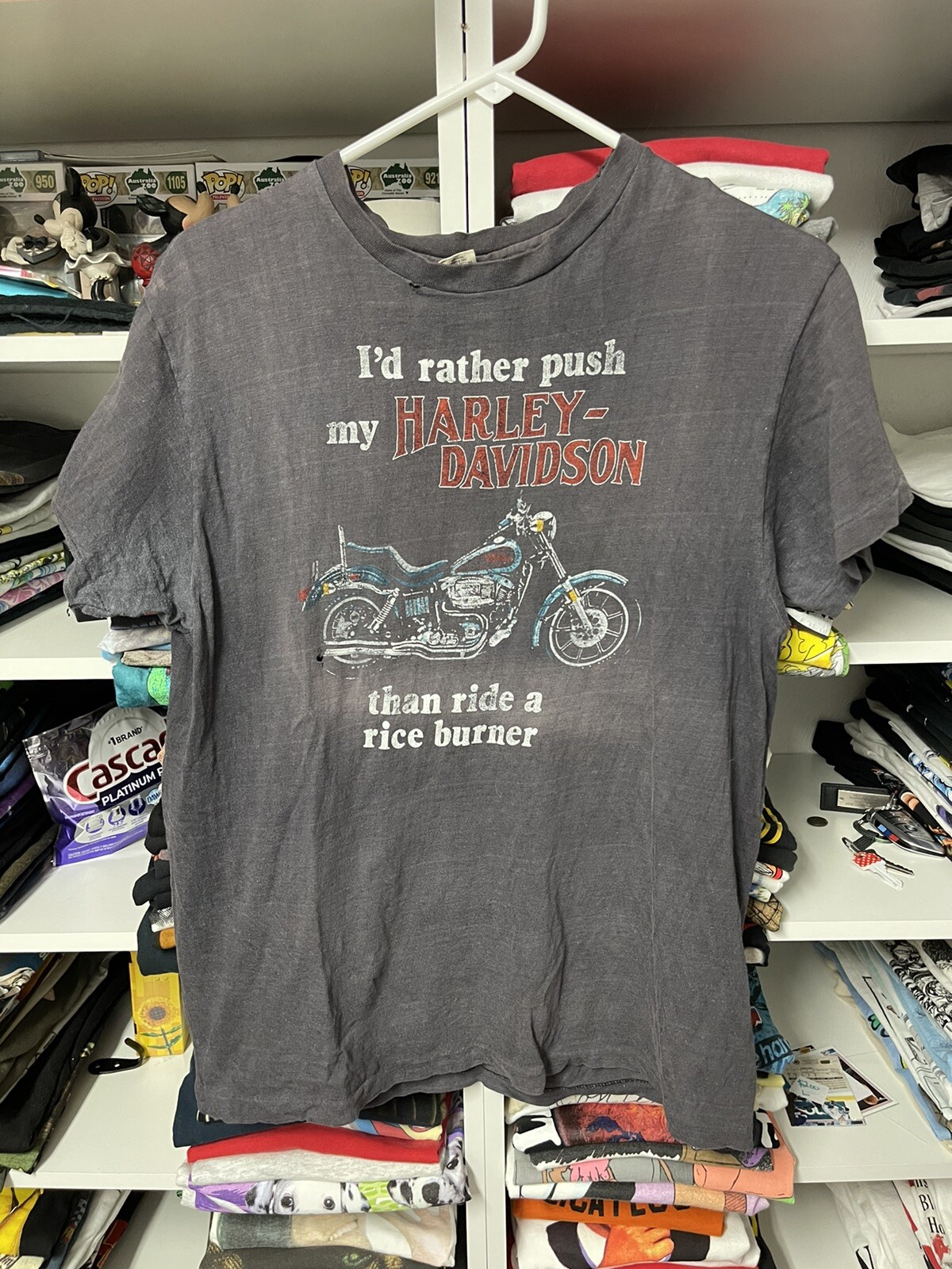 Vintage 70s Harley Davidson T Shirt Sz Large I'd Rather Push My