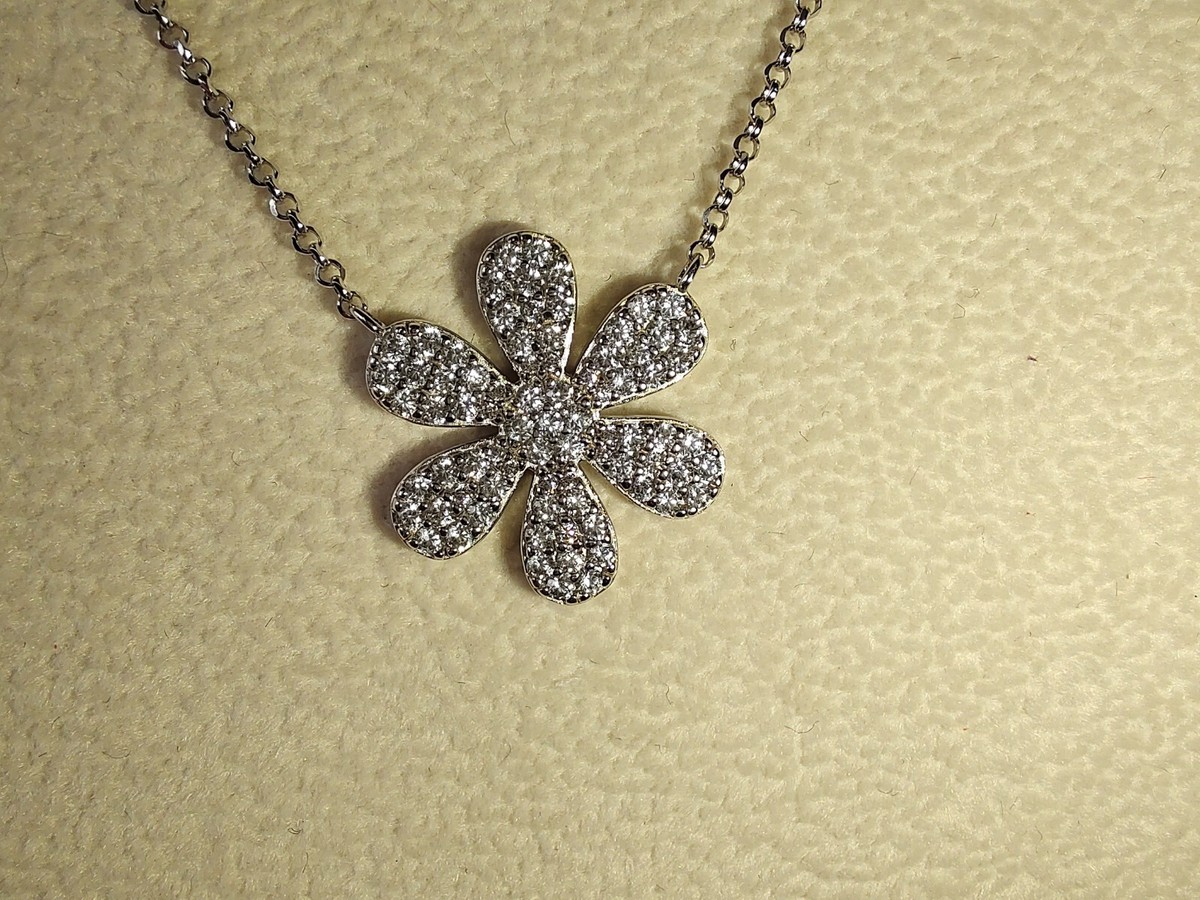 Sterling Silver Diamonique Flower Pendant And Length Adjustable Chain Bn