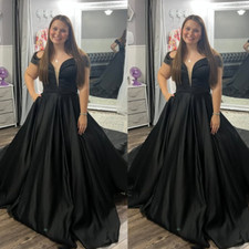 Black Satin Wedding Dresses Off Shoulder Sweep Train A-Line Ruching Bridal Gowns
