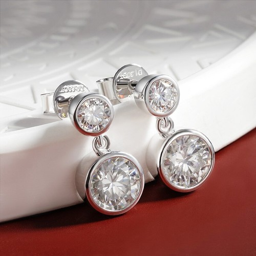 Boucles d'oreilles rondes goutte à bulles moissanite D VVS1 argent sterling 925 plaqué or 18 carats - Photo 3 sur 20