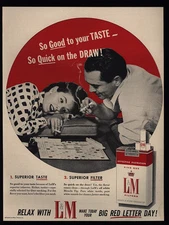1956 Man & Woman Smoke L&M Cigarettes & Play SCRABBLE VINTAGE AD