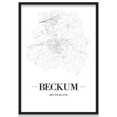 JUNIWORDS Stadtposter, Beckum, Weiß, Kunstdruck Plan Map