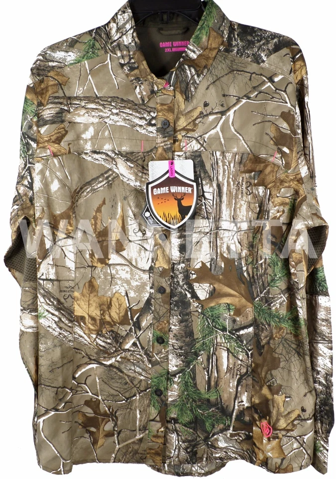 Women's Button Up Long Sleeve Polyester Vented Wicking RealTree Xtra Camo Shirt - Image 4 of 4