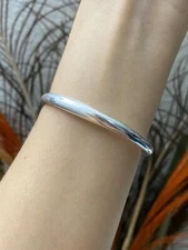 S925 Silver Heart Cuff Bangle Chain Charm Chunky Bohemian Bracelet For Women Her