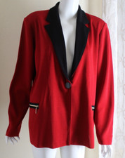 New Exclusively Misook Sz 3x Rich Red Black Gold Acrylic Knit Blazer Jacket